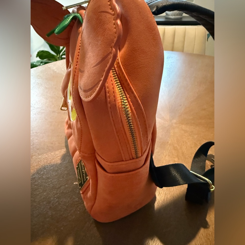 Loungefly Pumpkin Mickey Mini Backpack in Orange with Green Leaf - Picture 4 of 9